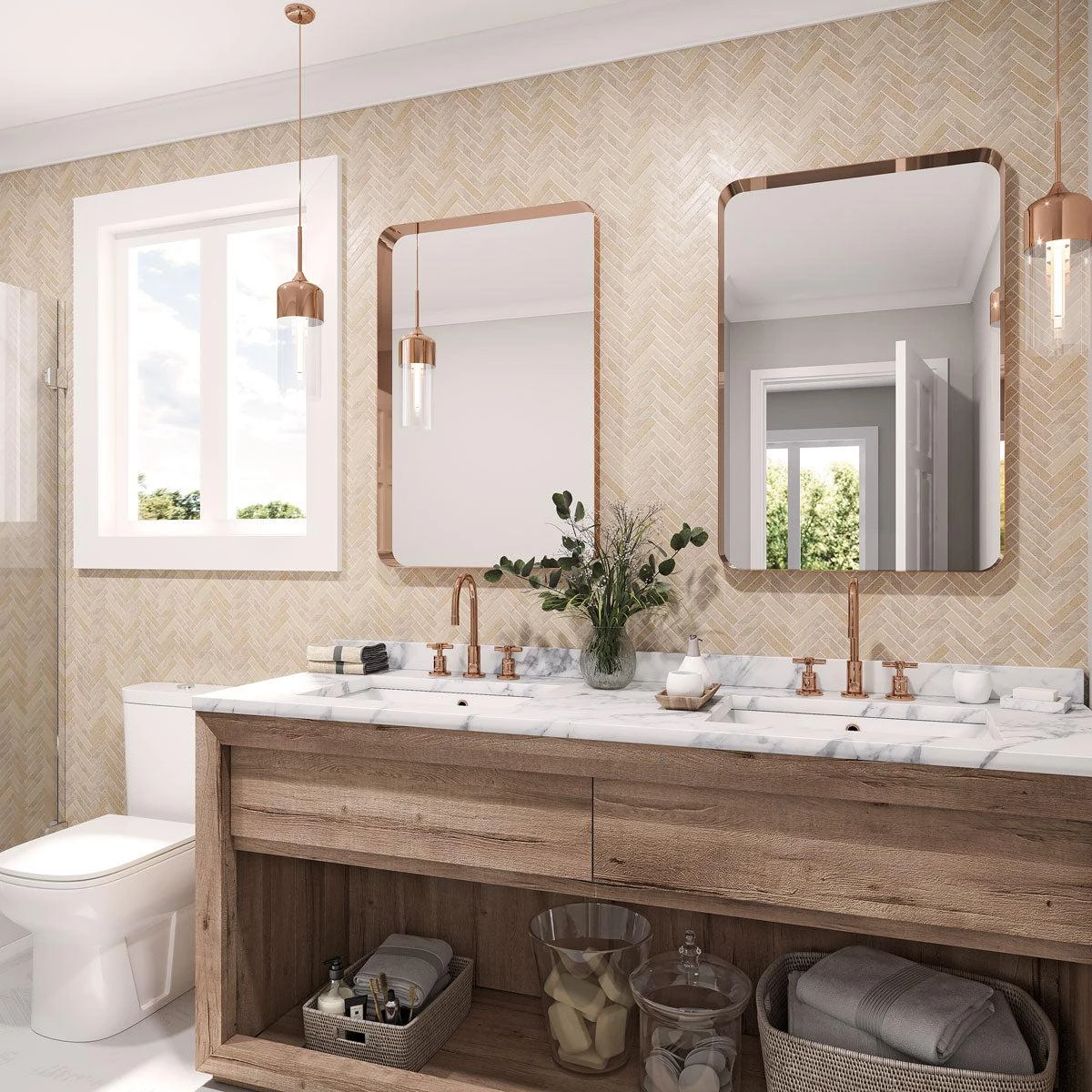 Ionic Herringbone Sand Porcelain Mosaic Tile - Image 3