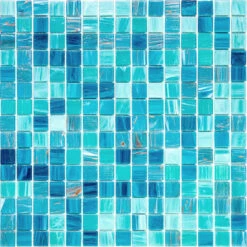 Koi Pond Blue Mixed Squares Glass Tile