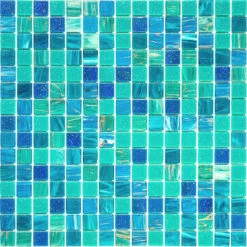 Lagoon Blue Mixed Squares Glass Tile