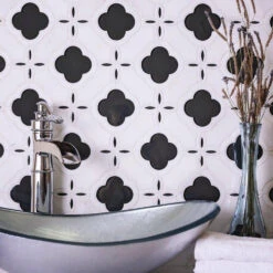 Medieval Flower Glass & Calacatta Waterjet Mosaic Tile