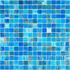 Mixed Blue & Gold Squares Glass Pool Tile