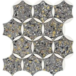 Gray And White Terrazzo Fleur Mosaic Tile