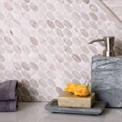 Oval Wooden Beige Marble Mosaic Tile