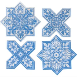 Moroccan Star & Cross Blue Etched Marble Mosaic Tile