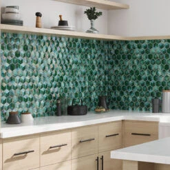 Prism Jade Beveled Hexagon Glass Mosaic Tile