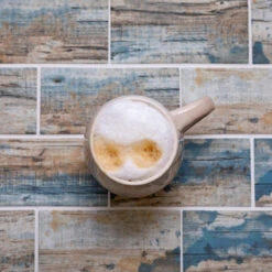 Recycled Glass Subway Mosaic Tile In Blue Wood Color