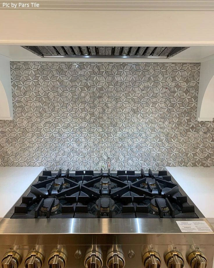 Roman Flower Wooden Beige And Carrara Marble Mosaic Tile - Image 8