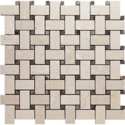 Crema Marfil Basket Weave With Emperador Dark Dot Marble Mosaic Tile