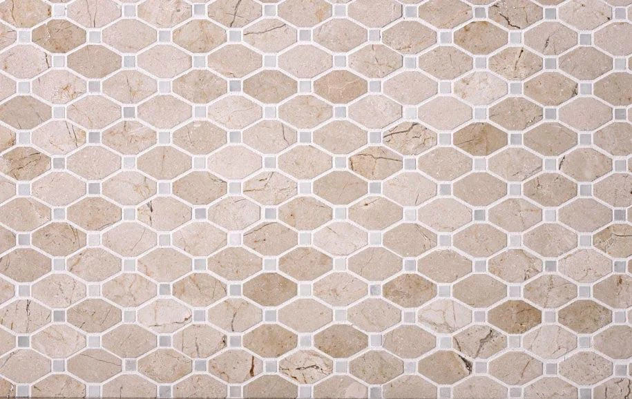 Crema Marfil Octagon With White Dots Marble Mosaic Tile - Image 5