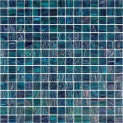 Sparkly Midnight Teal Squares Glass Pool Tile