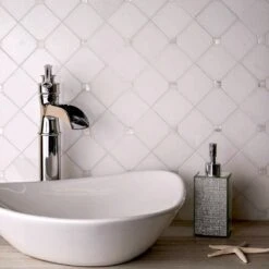 Square Rhombus Pearl White Thassos Shell Tile