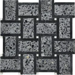 Black And Gray Terrazzo Basket Weave Mosaic Tile