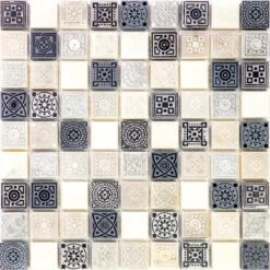 Ethnic Grey Etched Mosaic Tile