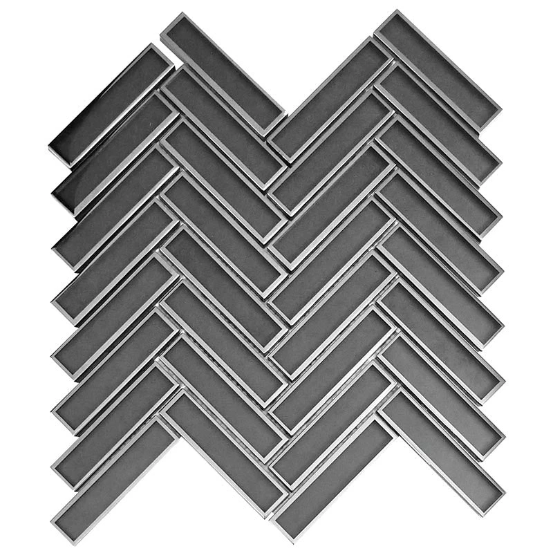 Gray Deco Herringbone Glass Mosaic Tile - Image 2