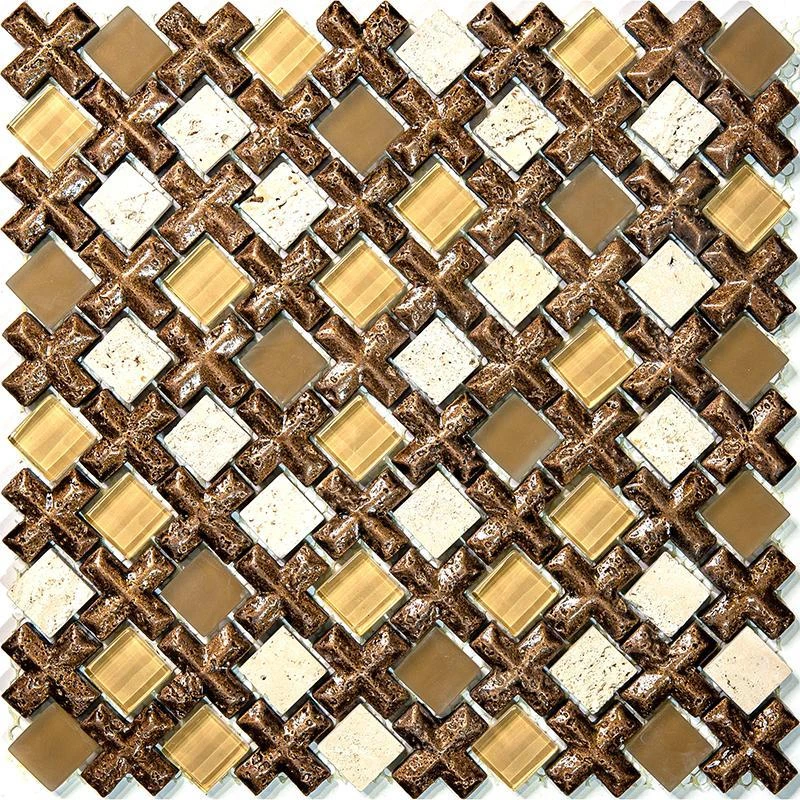 Beige Cross And Travertine With Glass Squares Mosaic Tile - Image 2