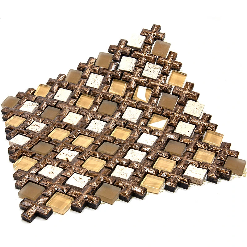 Beige Cross And Travertine With Glass Squares Mosaic Tile - Image 4