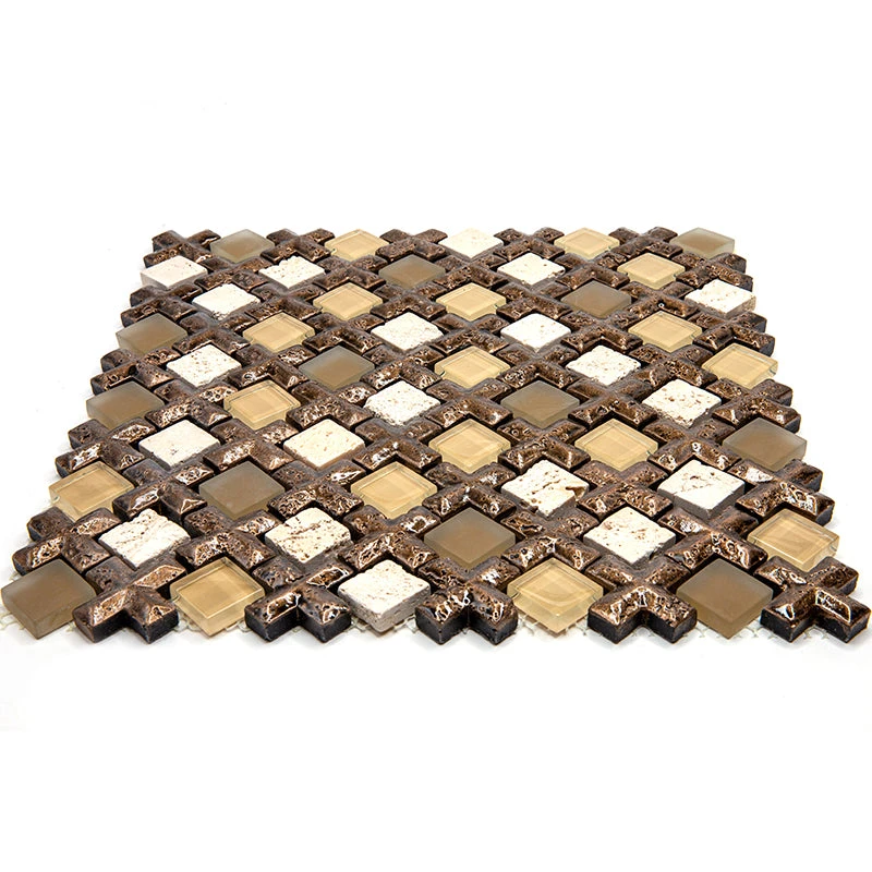 Beige Cross And Travertine With Glass Squares Mosaic Tile - Image 6
