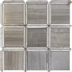 Geo Square Wooden Beige Marble Mosaic Tile