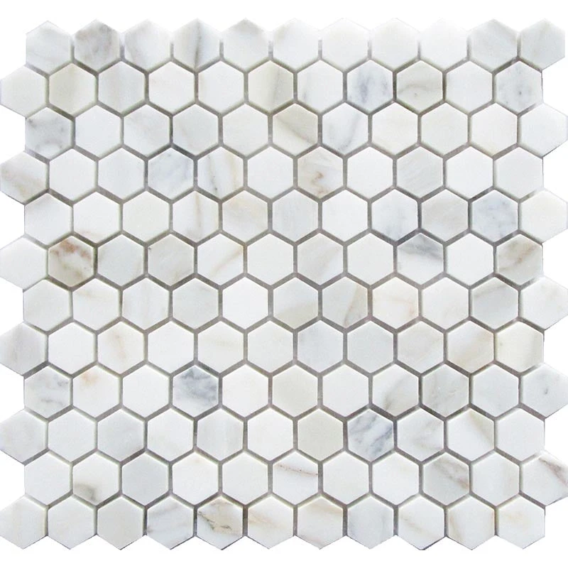 1" Calacatta Gold Hexagon Mosaic Tile Honed - Image 2