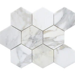 Calacatta Marble Hexagon Tile Mosaic Honed