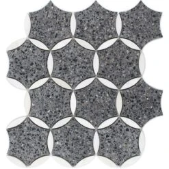 Black And Gray Terrazzo Fleur Mosaic Tile