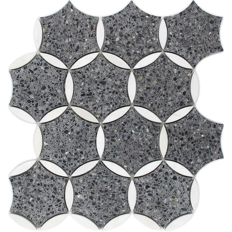 Black And Gray Terrazzo Fleur Mosaic Tile