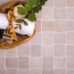 Textured Crema Marfil Brick Marble Mosaic Tile