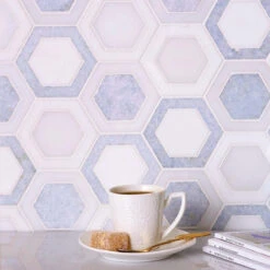 Thassos And Azul Cielo Double Hexagon Marble Mosaic Tile