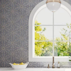 Wheel Deco Gray Marble And Brass Inlay Mosaic Tile