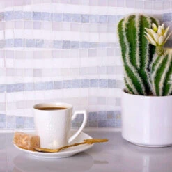 Waterfall Azul Cielo & Thassos Marble Mosaic Tile Polished