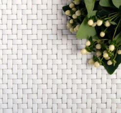 White Recycled Glass Basket Weave Mosaic Tile