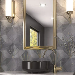 Art Deco Gray Marble And Brass Inlay Mosaic Tile