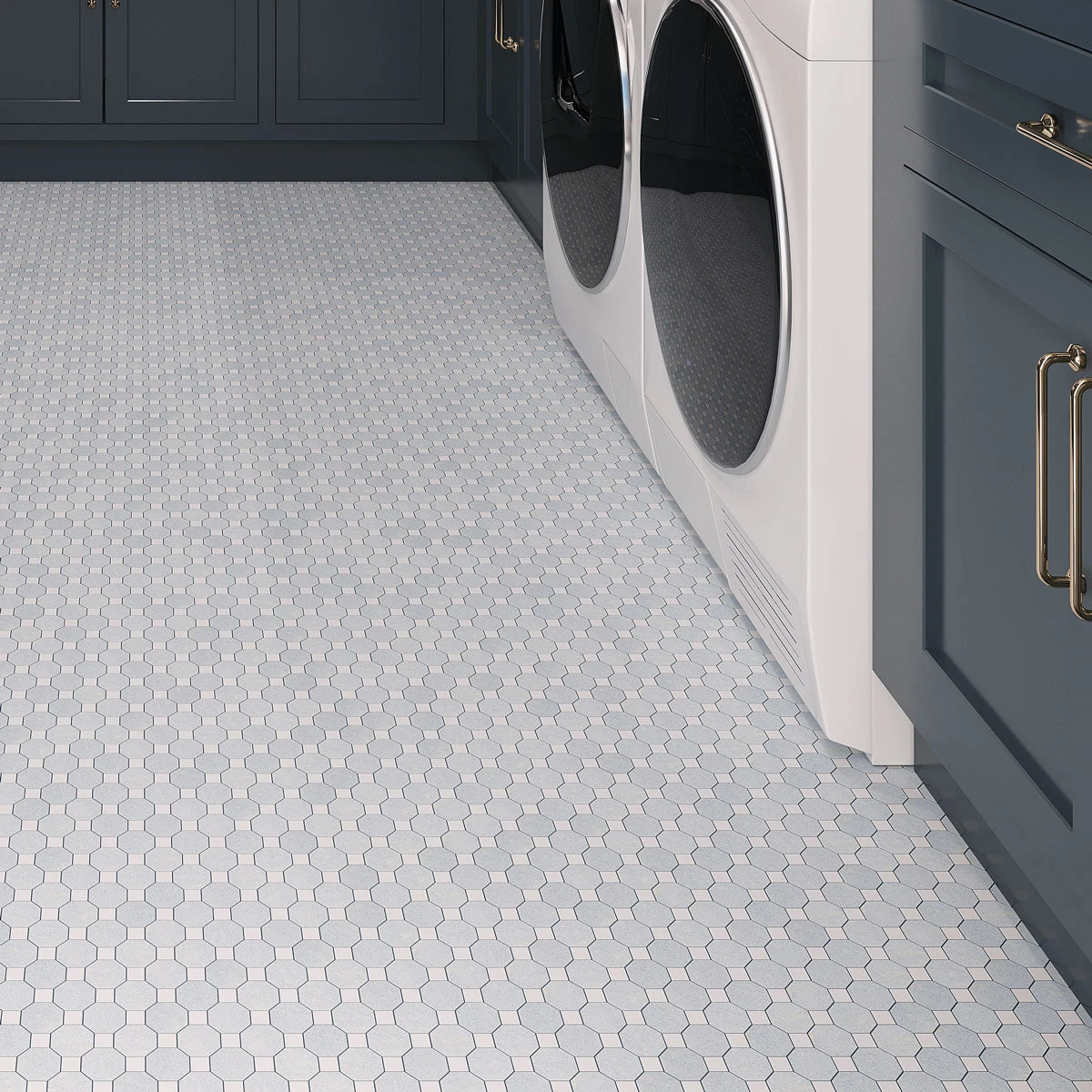 Azul Cielo Octagon And Thassos Dot Marble Mosaic Tile - Image 10