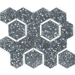 Gray And White Terrazzo Hexagon Mosaic Tile