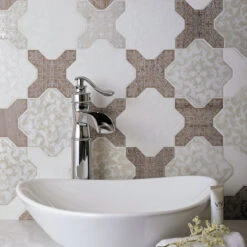 Babylon Mixed Star & Cross Etched Marble Mosaic Tile