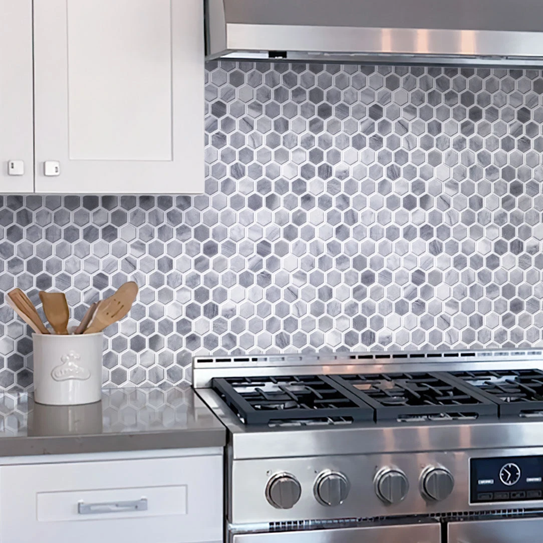 Bardiglio Hexagon Polished Marble Mosaic Tile - Image 4