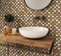 Beige Cross And Travertine With Glass Squares Mosaic Tile