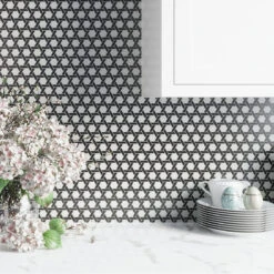 Black And White Weaved Hexagon Glass Mosaic Tile