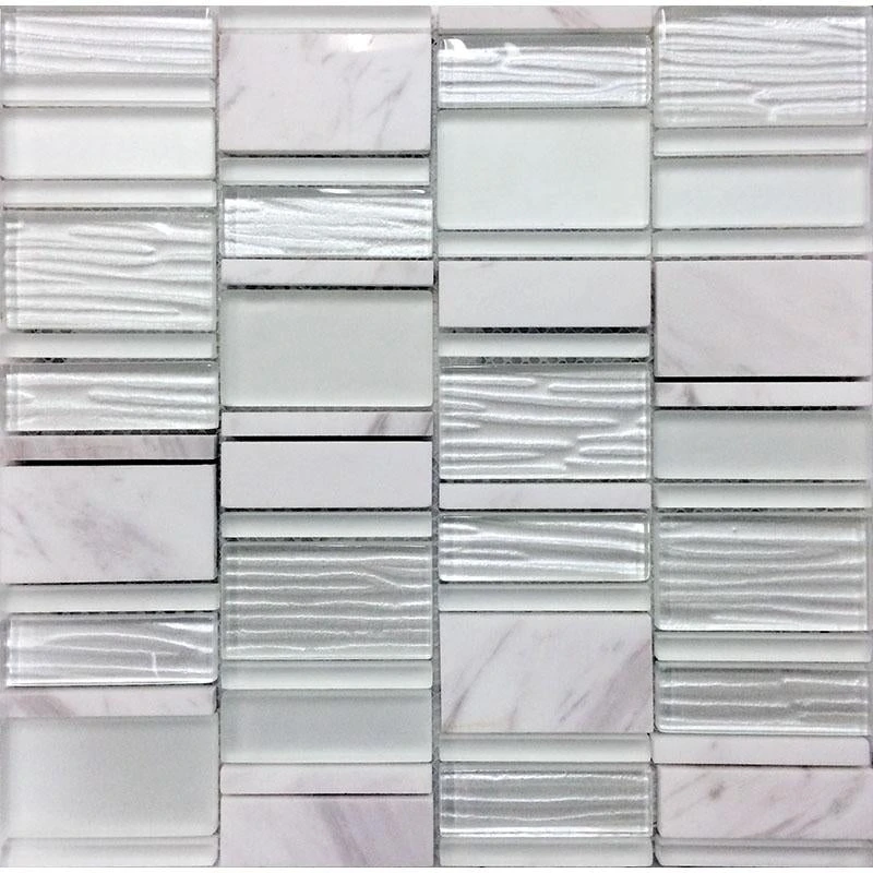 Blocks Pearl White Marble And Glass Mosaic Tile - Image 2