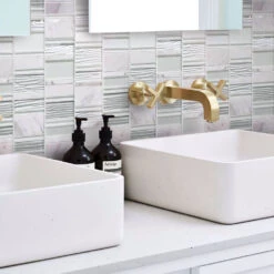 Blocks Pearl White Marble And Glass Mosaic Tile