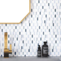 Blue And White Mini Picket Marble Mosaic Tile