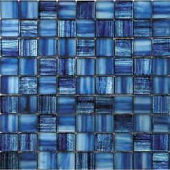 Blue Foil Glossy And Frosted Square Mosaic Tile