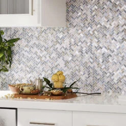 Blue Grey Herringbone Mosaic Tile