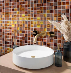 Brown Foil And Frosted Square Mosaic Tile