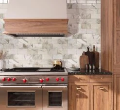 Calacatta Gold Beveled Marble Subway Tile 3X6