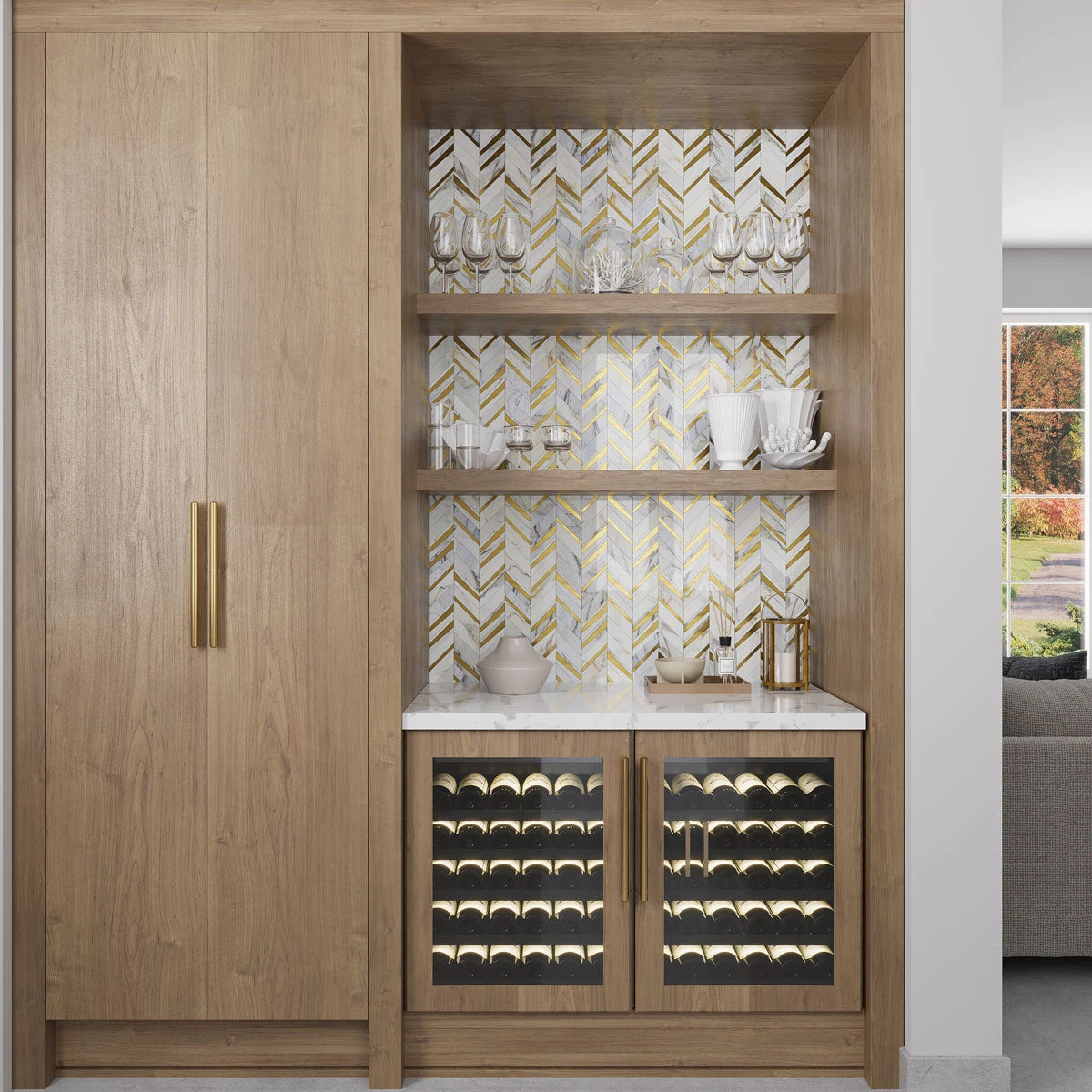 Calacatta Gold And Brass Chevron Mosaic - Image 5