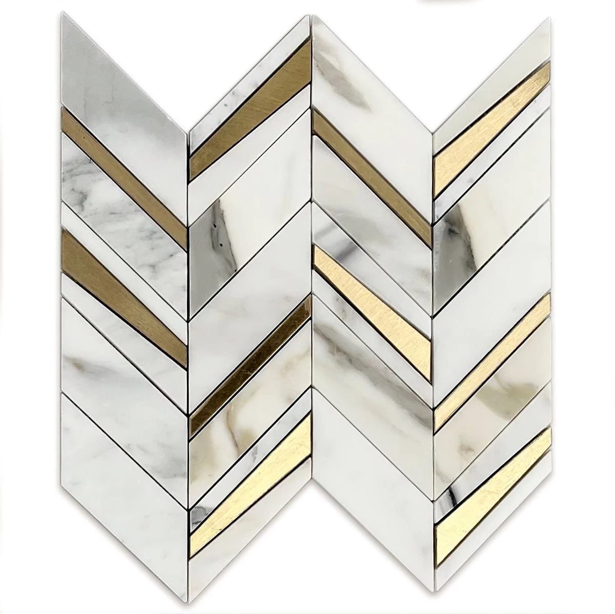 Calacatta Gold And Brass Chevron Mosaic - Image 2