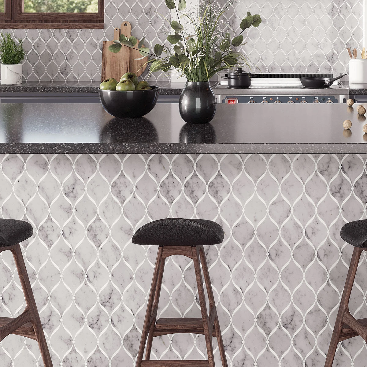 Carrara Chic With Thassos Dots Marble Mosaic Tile