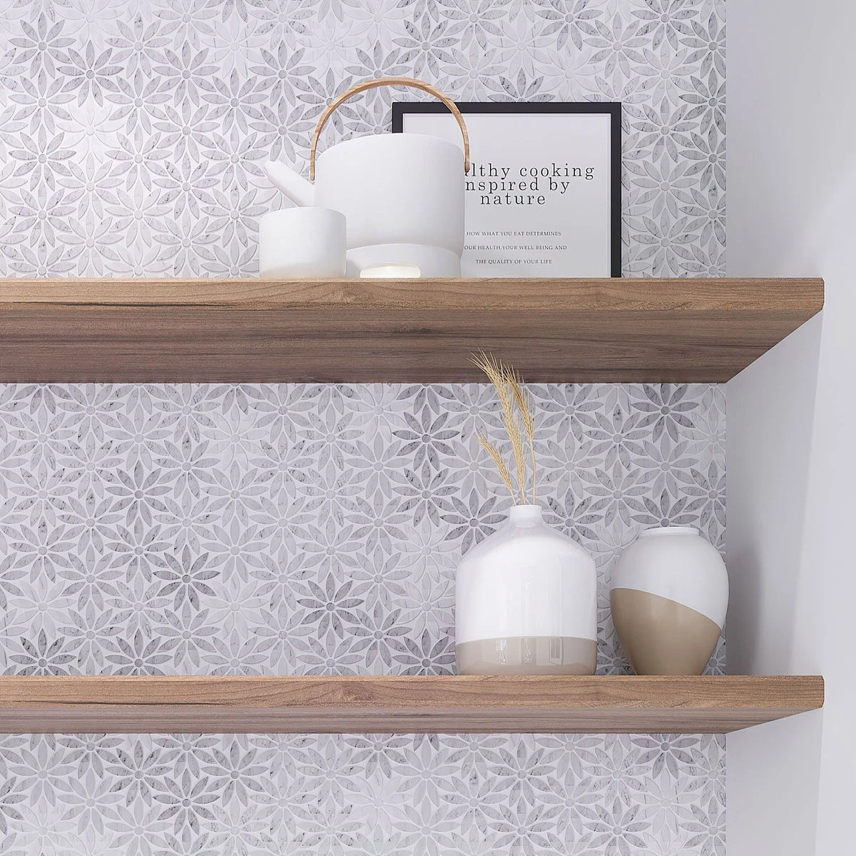 Carrara & Eastern White Bouquette Marble Mosaic Tile - Image 9