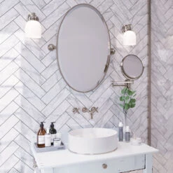 Carrara Waves Etched Subway Marble Tile